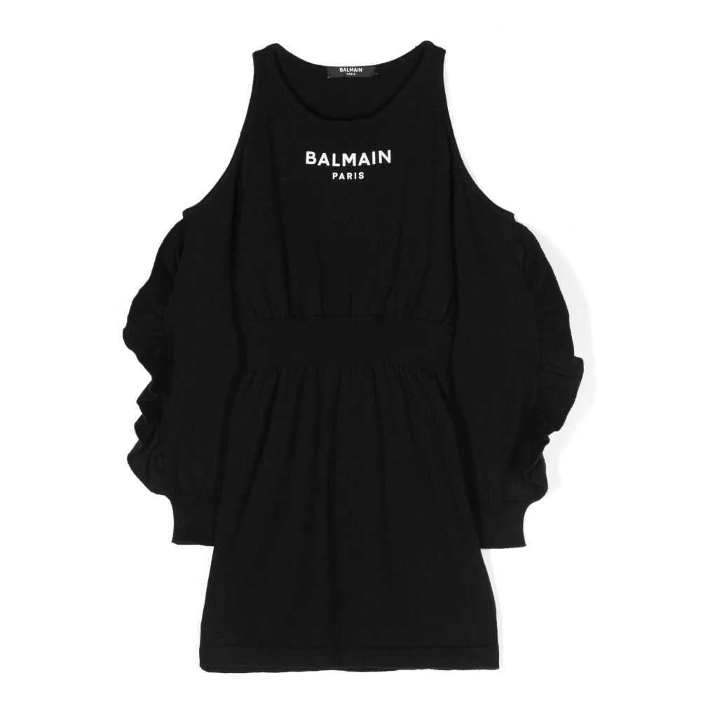 Balmain Svart Glitter Logo Klänning Black, Flicka