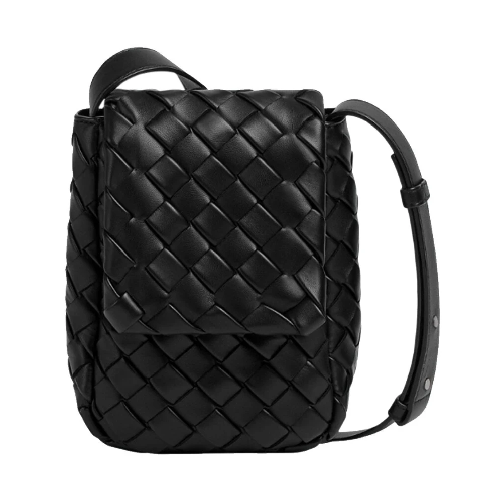 Bottega Veneta Mini Vertical Cobble Leren Schoudertas Black Dames