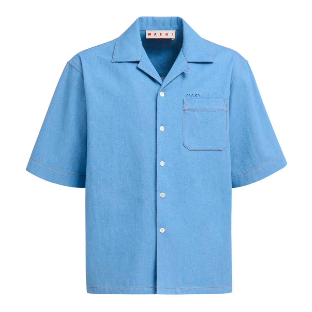 Marni Denim bowling shirt met mending logo Blue Heren