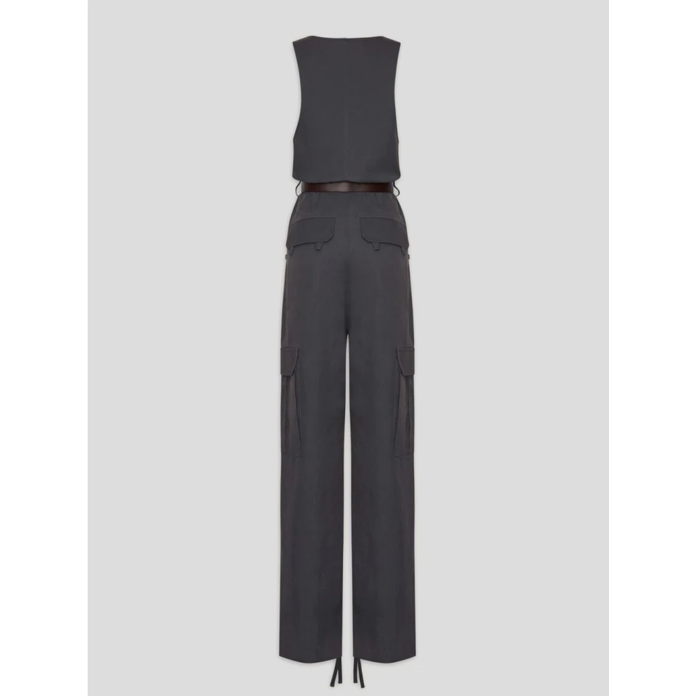Saint Laurent Mouwmloze Jumpsuit met Riem Gray Dames