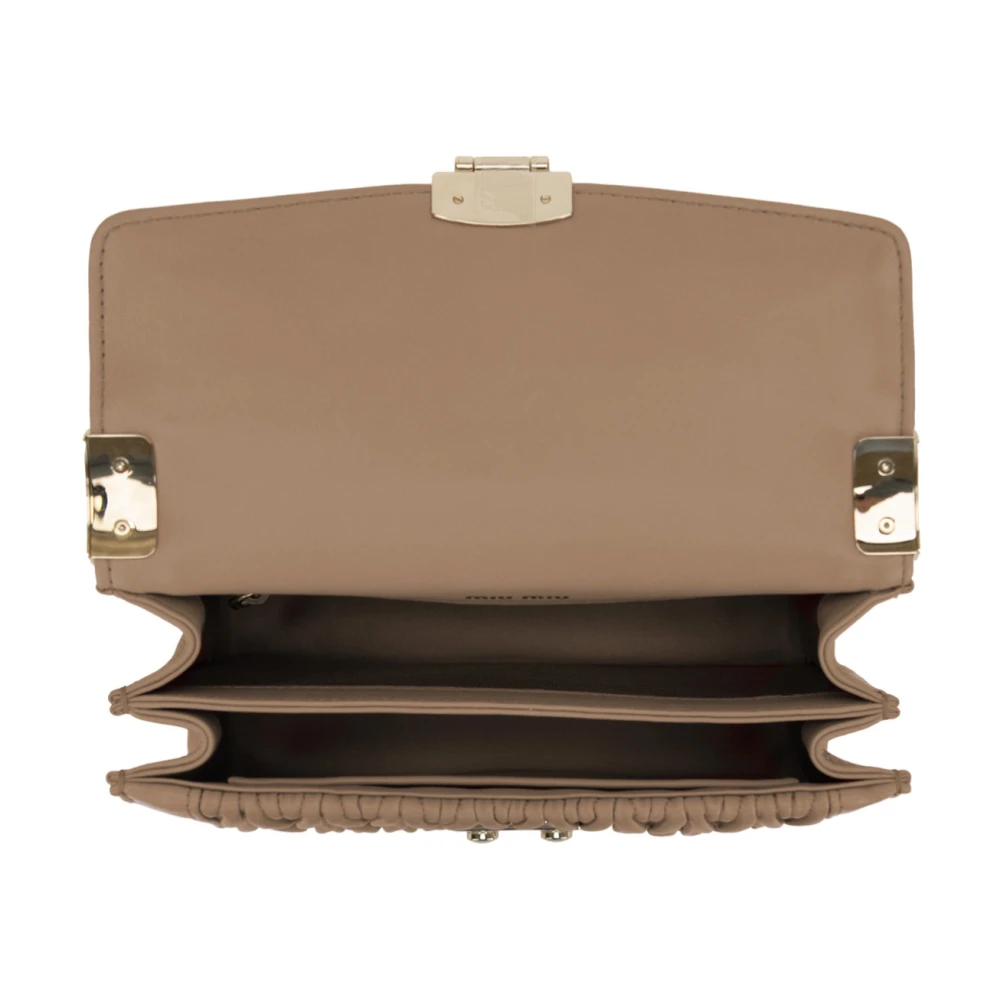 Miu Leren Dames Schoudertas met Kliksluiting Beige Dames