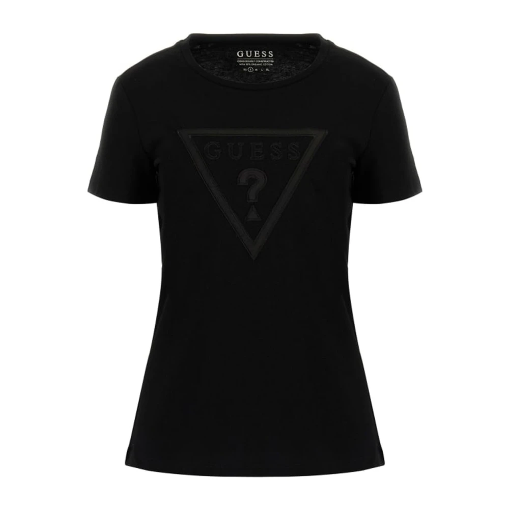 Guess Iconisch Genaaid Logo T-shirt Zwart Black Dames