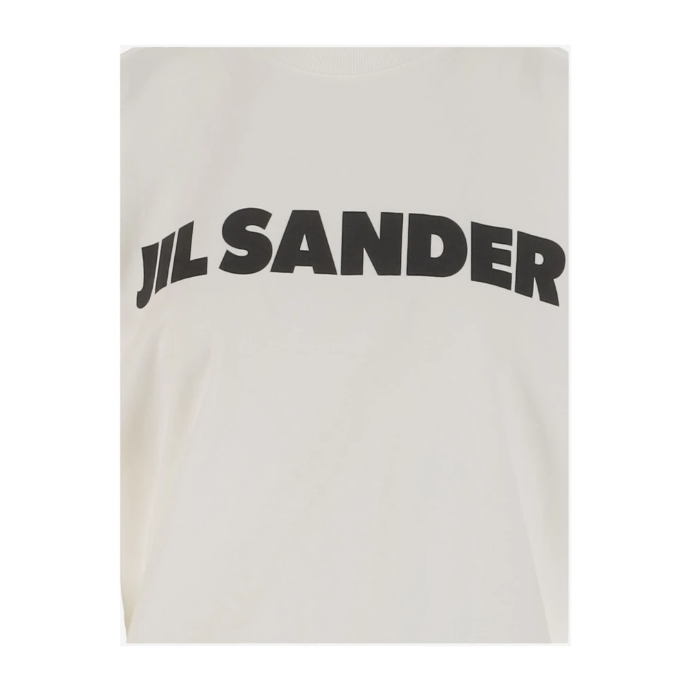 Jil Sander Logo Katoenen T-shirt Ivoor Oversized Pasvorm White Dames