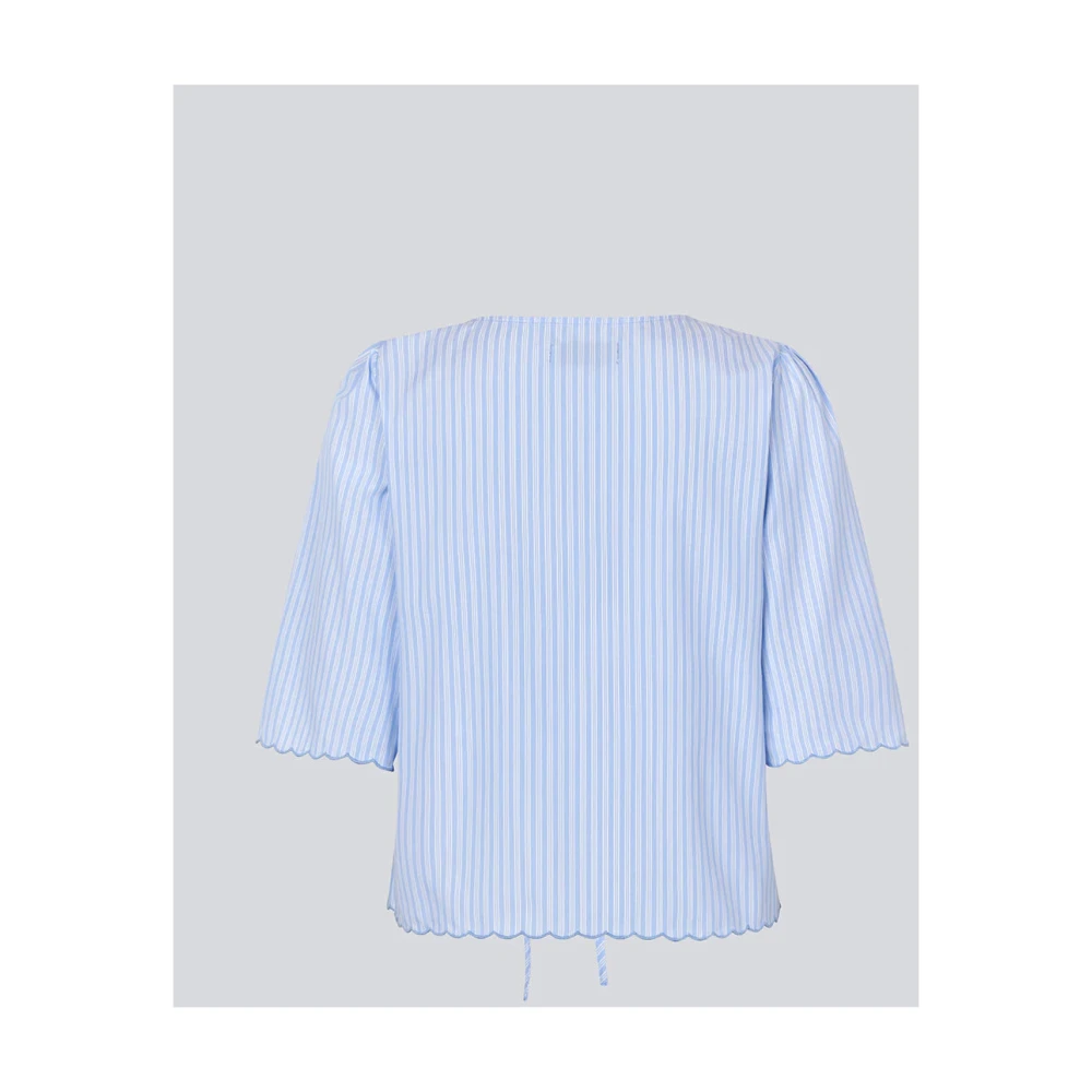 Modström Korte katoenen blouse met vierkante hals en strikjes Blue Dames
