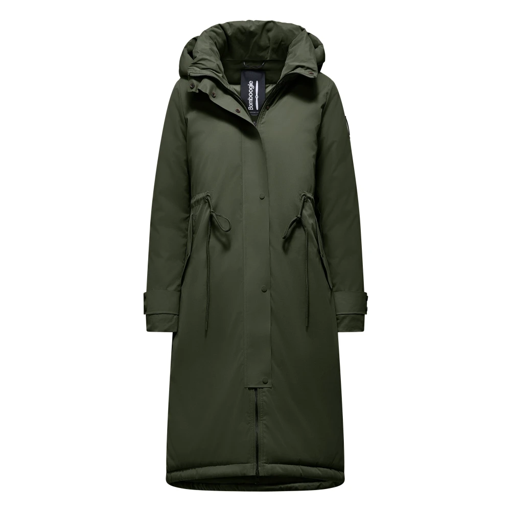 Bomboogie Donna Verde - Parka Lungo Con Cappuccio E Coulisse In Vita-Dark Moss -1 - Coats - S
