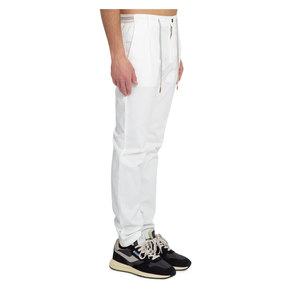 Eleventy Bianco Elastische Joggerbroek met Zijstrepen White Heren