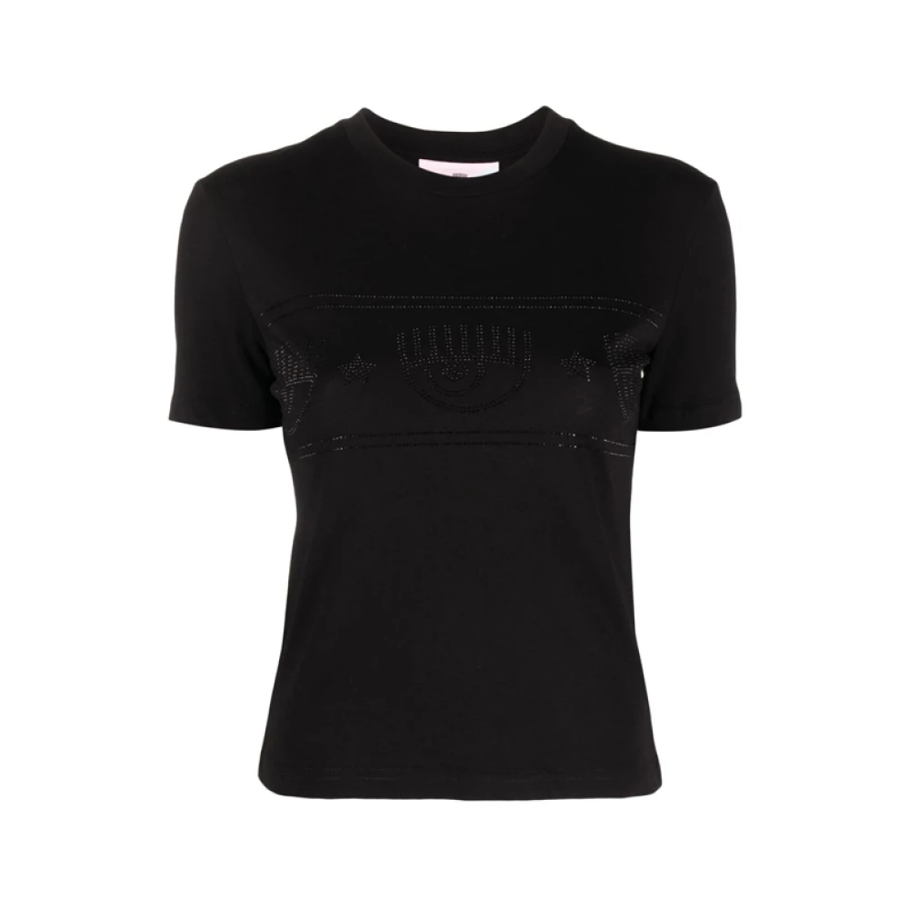 Chiara Ferragni Collection Zwarte Kristal Katoenen T-shirt Black Dames