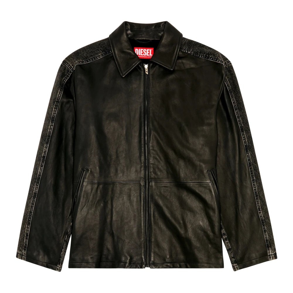 Diesel Hybrid denim and leather jacket Black Heren