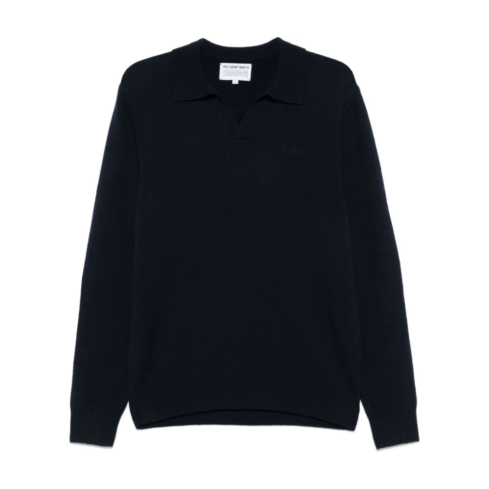MC2 Saint Barth Blauwe Gebreide Trui met Polokraag Blue Heren