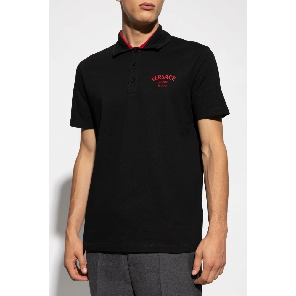 Versace Katoenen polo met logo Black Heren