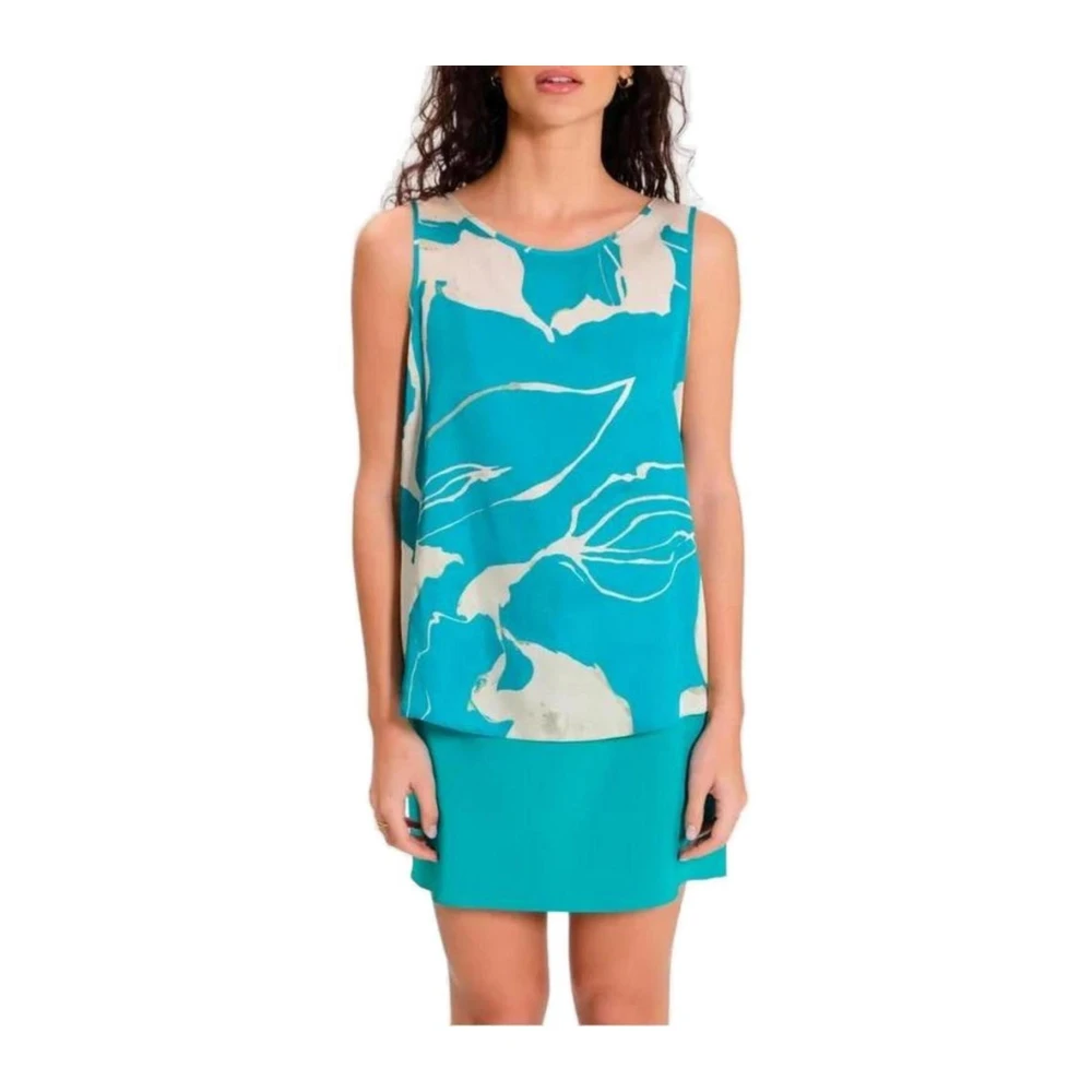 RINASCIMENTO Bloemenprint Zijden Mouwloze Blouse Top Blue Dames