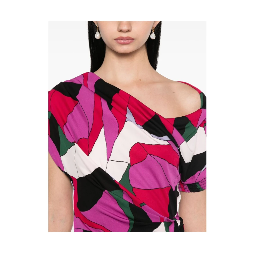 Diane Von Furstenberg Roze Abstract Print One-Shoulder Jurk Multicolor Dames