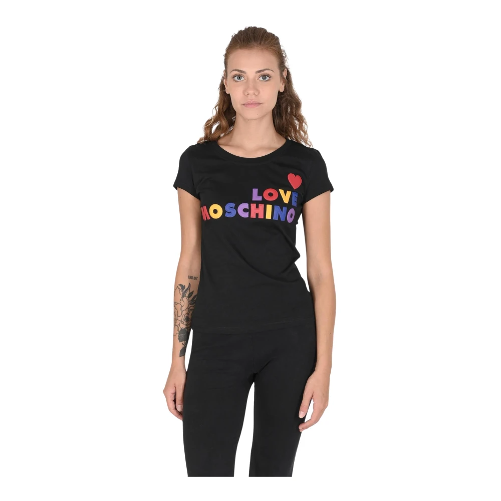 Love Moschino Zwarte katoenen T-shirt met detail Black Dames