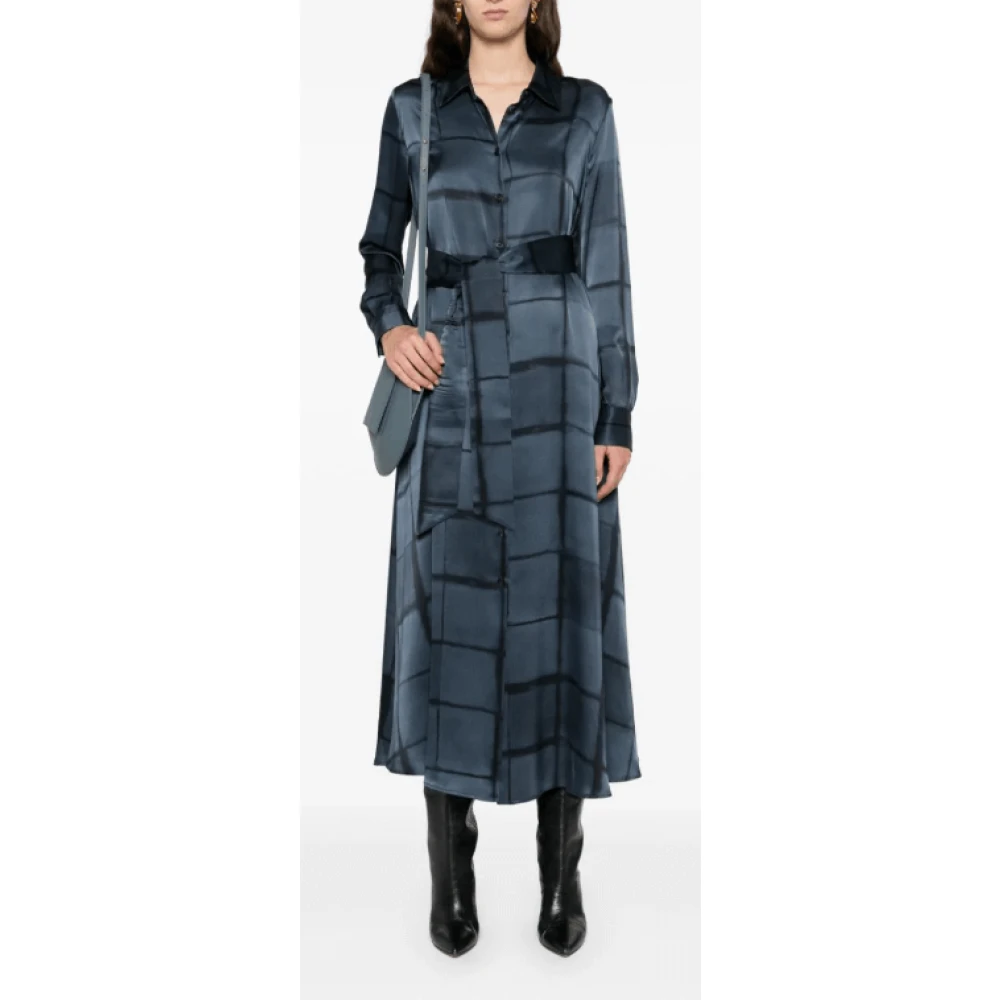 Kiton Navy Blue Zijden Maxi Jurk Blue Dames