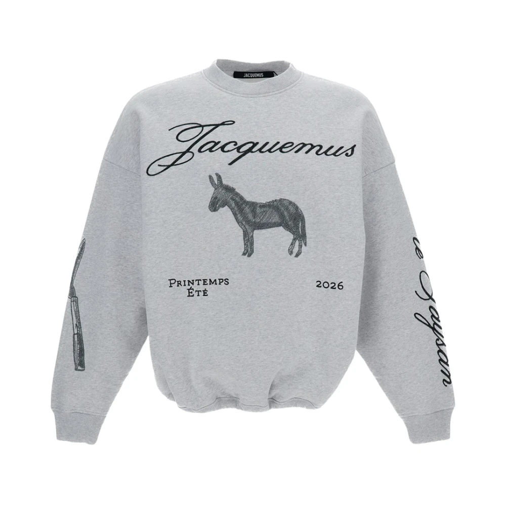 Jacquemus Men's Gray Sweatshirts, Xl, Crewneck Sweatshirt With All-Over Embroidery