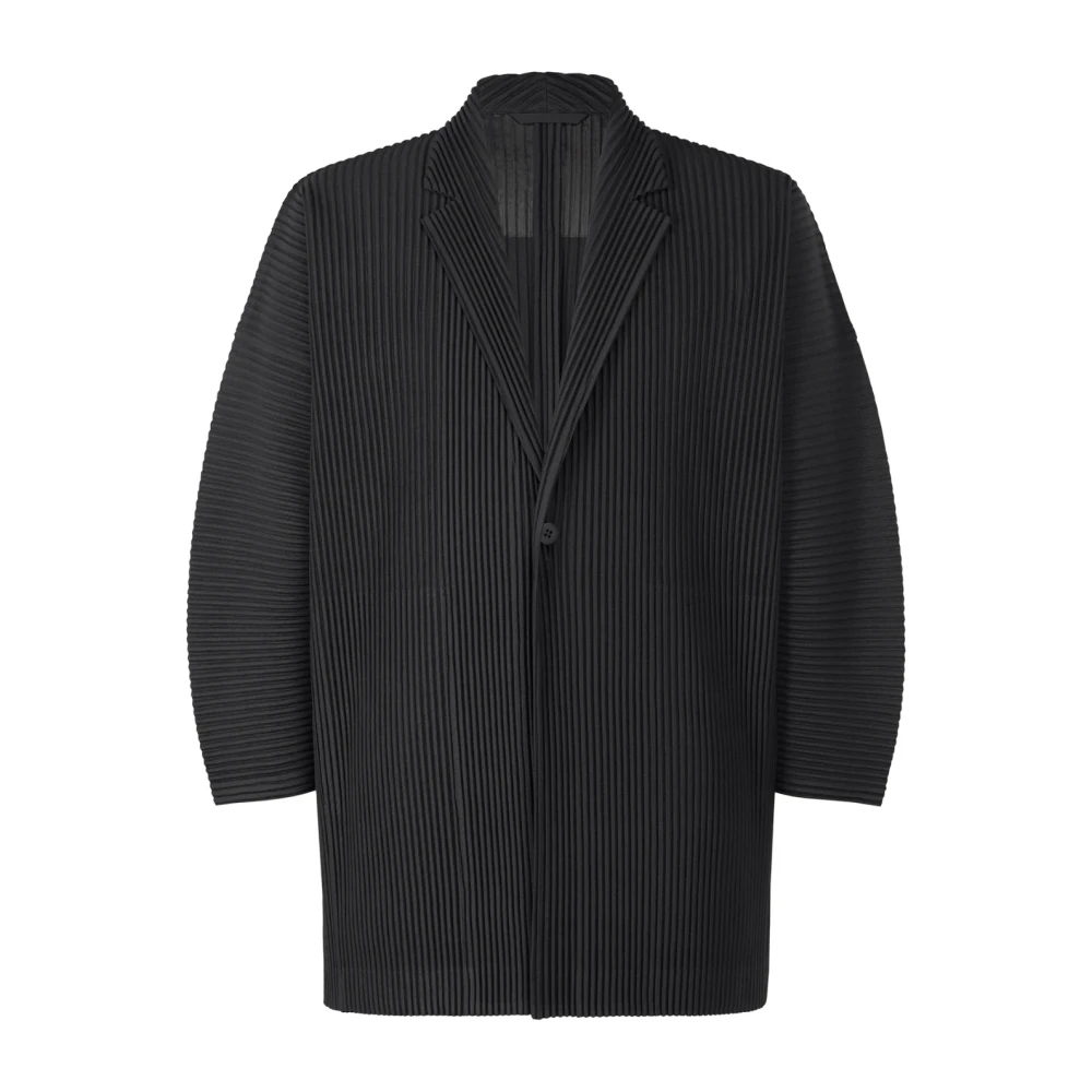Issey Miyake Zwarte Geplooide Lichtgewicht Jas met Revers Black Heren