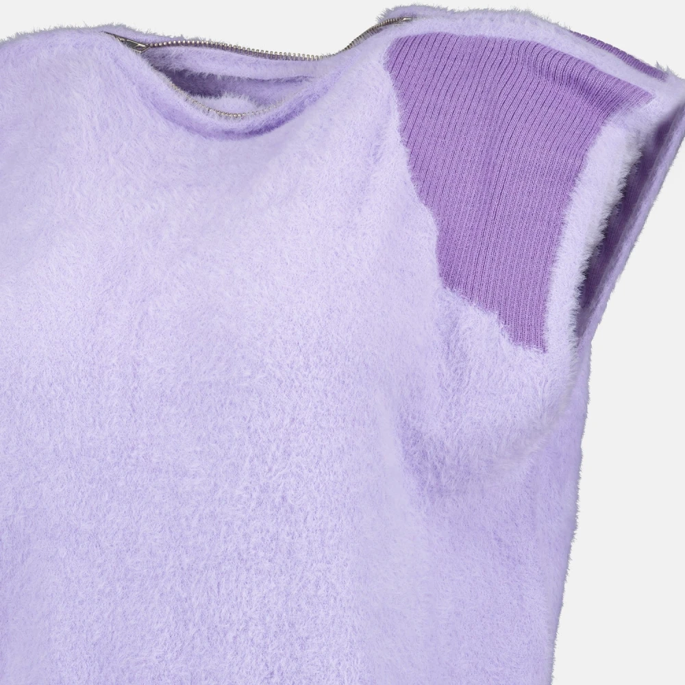 MM6 Maison Margiela Paars tweekleurig T-shirt met ritskraag Purple Dames