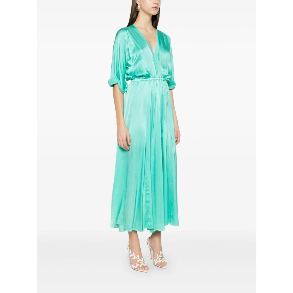 Forte Elastische Taille V-Hals Jurk Green Dames
