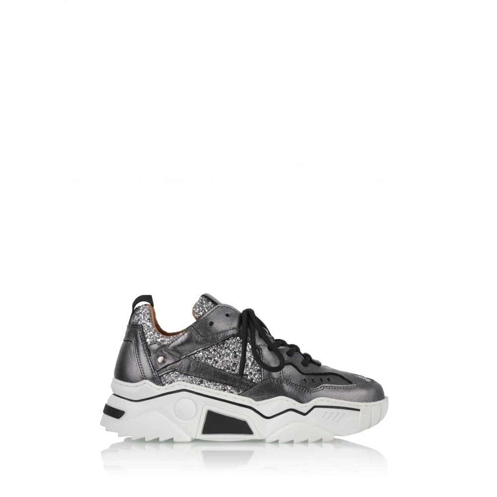 Dwrs Glitter Leren Combi Donker/ Dames Schoenen Grijs