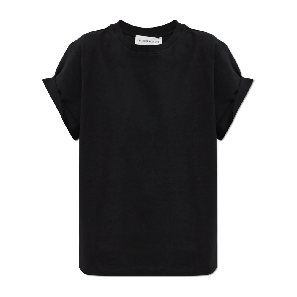 Victoria Beckham Women's Black T-Shirts, L, T-Shirt With Rolled Sleeves