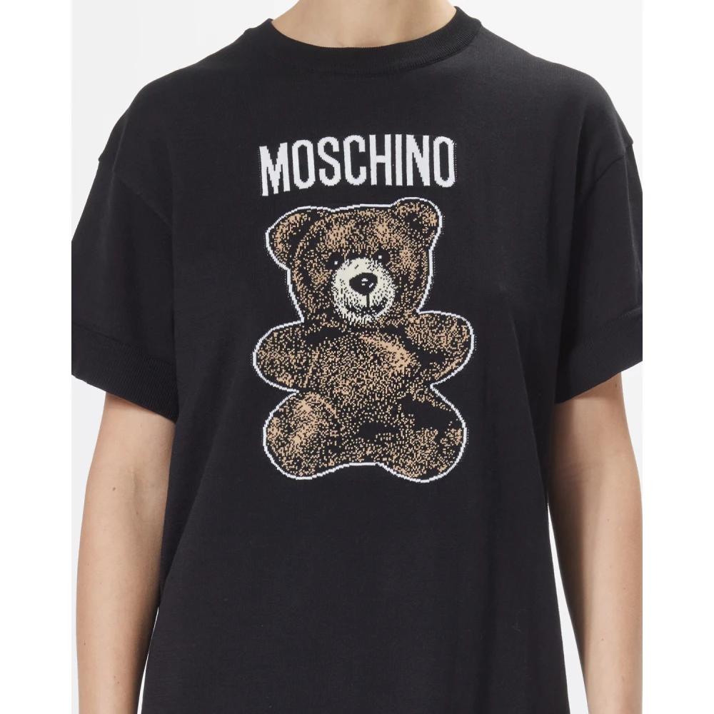 Moschino Adrian Gebreide Jurk met Beer Borduurwerk Black Dames