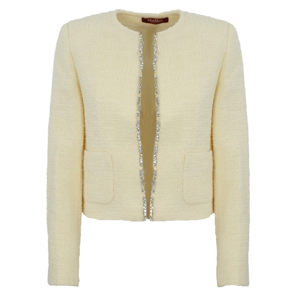 Max Mara Studio Ivoor Bouclé Kristal Geborduurd Jas Beige Dames