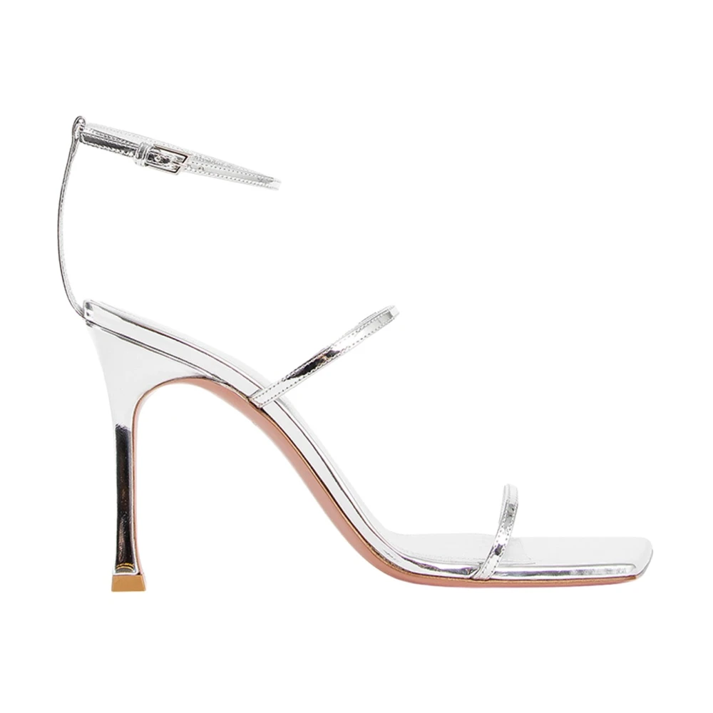 Amina Muaddi Women's Silver Mirror Sandal Stiletto Heel