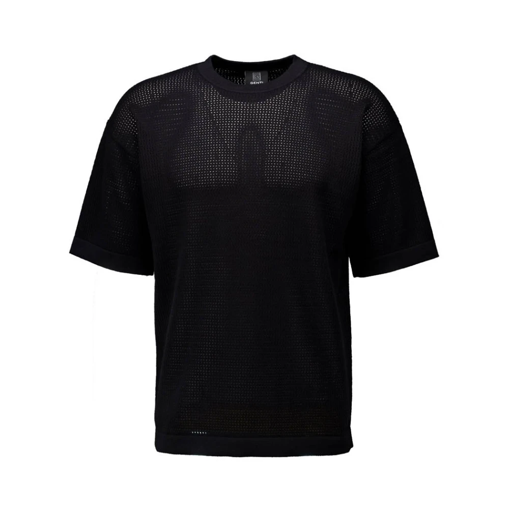 Genti Zwart Open Structuur T-Shirt Mannen Black Heren
