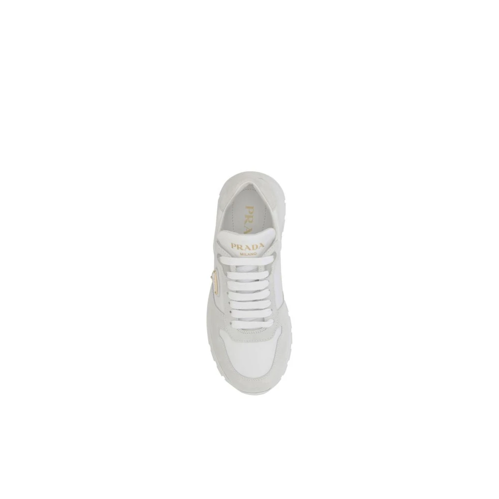 Prada Witte Leren Suède Sneakers Stijlvol Model White Dames