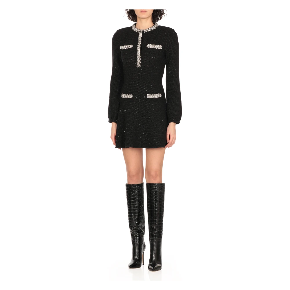 Self Portrait Zwarte paillettenjurk met kristaldetails Black Dames