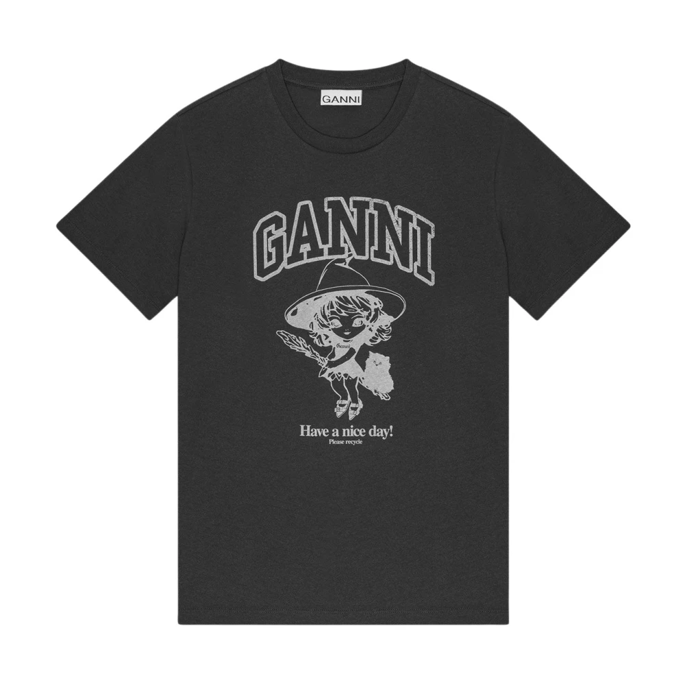 Ganni Heksen Grafisch Zwart T-Shirt Black Dames