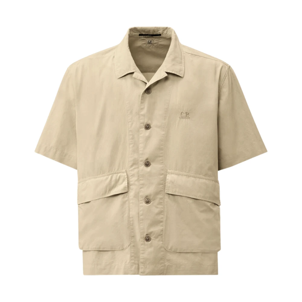 C.p. Company Men's Beige Popeline Boxy Short Sleeve Shirt - Short Sleeve Shirts - Xl - Shirts