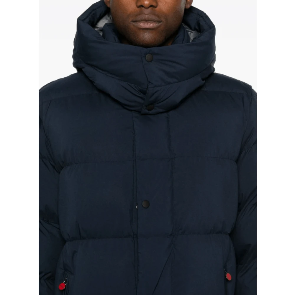 Kiton Navy Blauwe Gewatteerde Jas met Capuchon Blue Heren