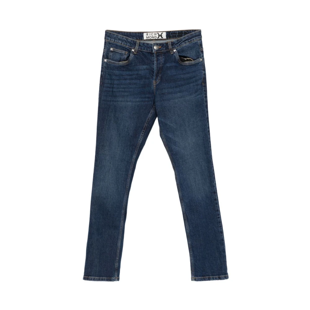 John Richmond Men's Blue Logo-Patch Jeans - Slim Fit Jeans - W30 - Jeans