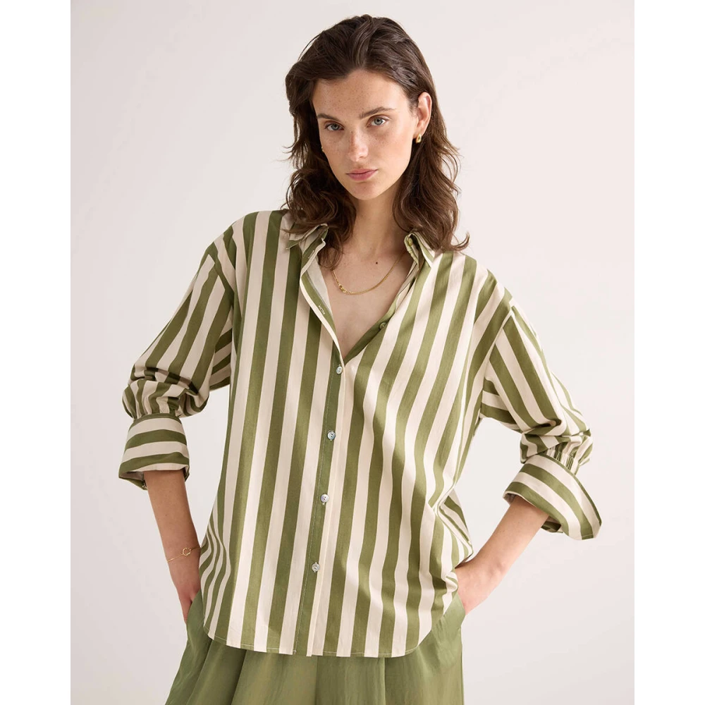 Summum Woman Gestreepte lange mouw blouse Green Dames