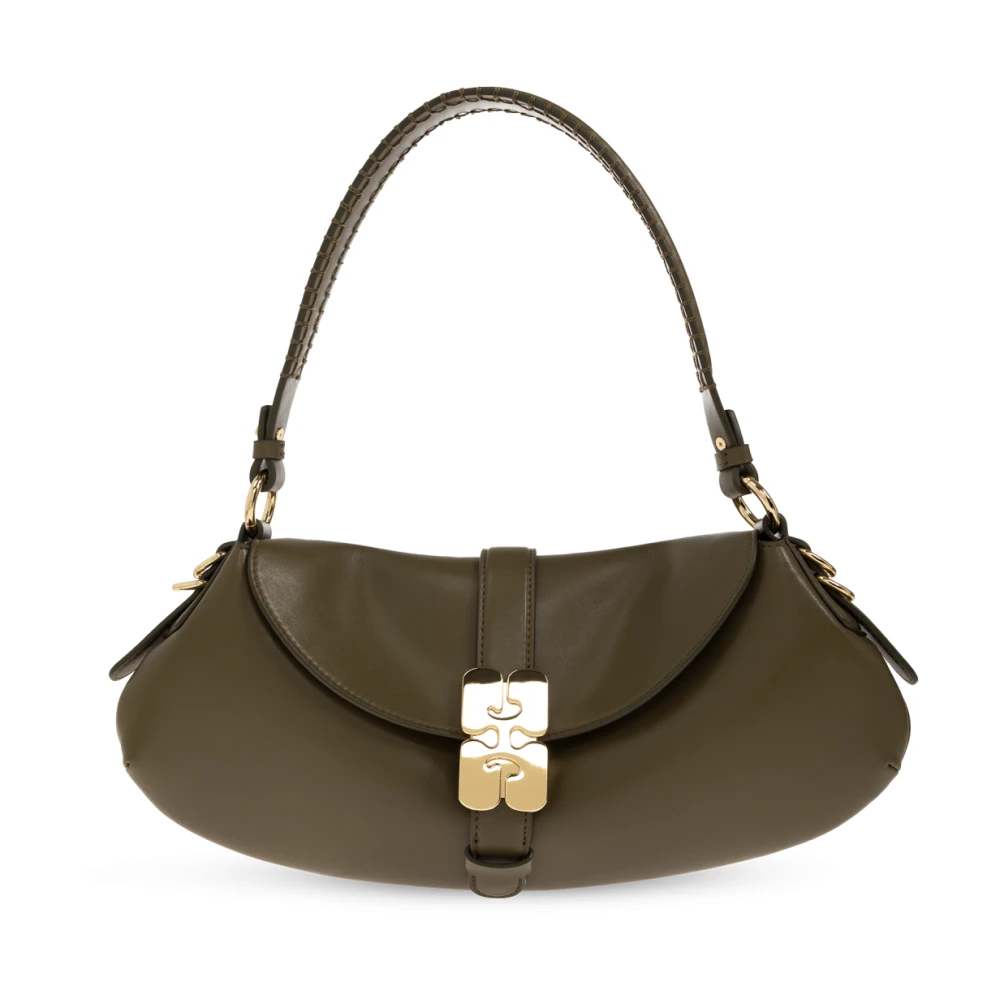 Ganni B-Kat Logo-Plaque Shoulder Bag - Female - Shoulder Bags - Green - One Size - Bags