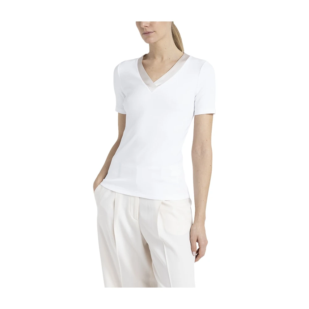 PESERICO Zijden V-hals jersey T-shirt White Dames