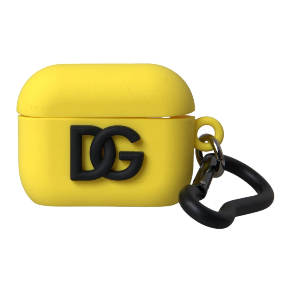 Dolce & Gabbana Unisex Yellow Headphones, One Size, Silicone Airpods Case With Logo Embossing