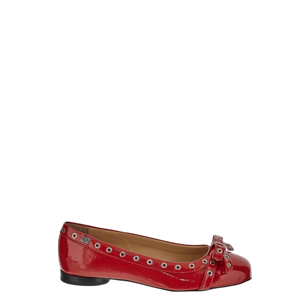 Ganni Rode Eyelet Strik Ballerina Schoen Red Dames