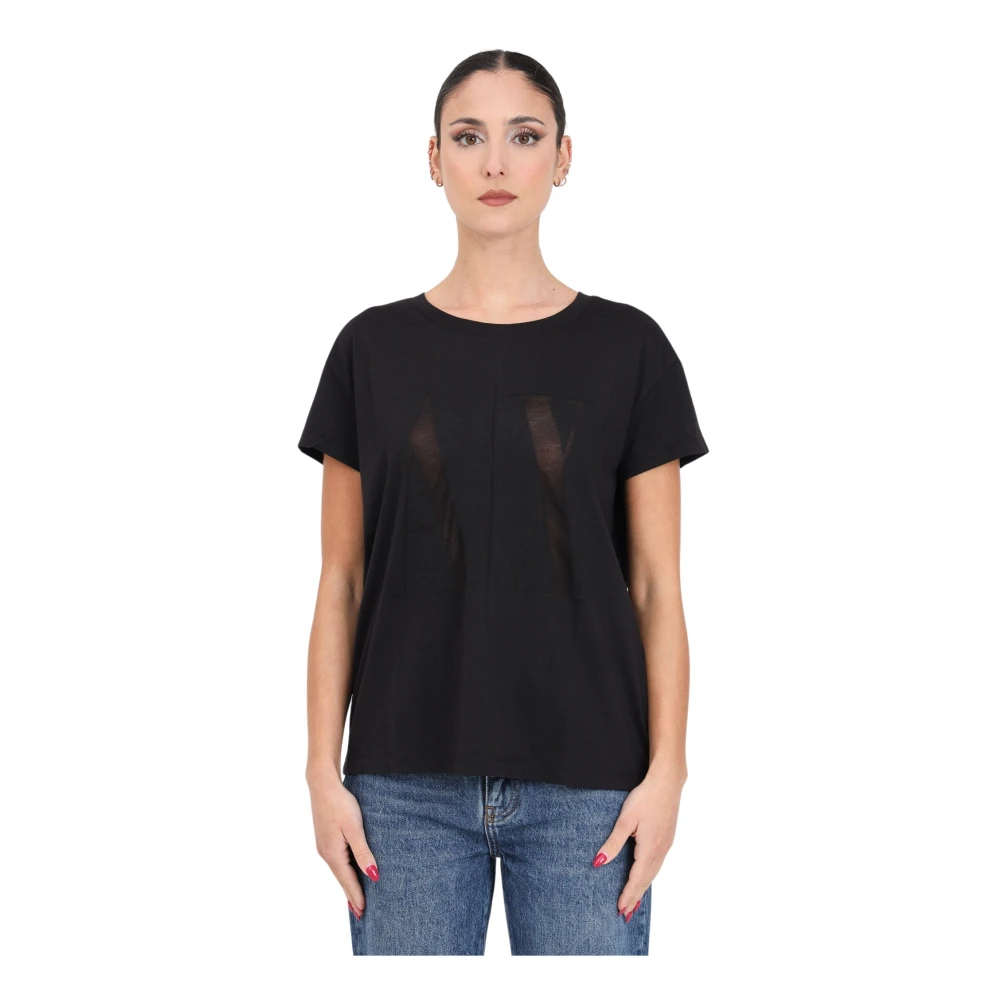 Armani Exchange Zwarte Logo Transparante T-shirt Regular Fit Black Dames
