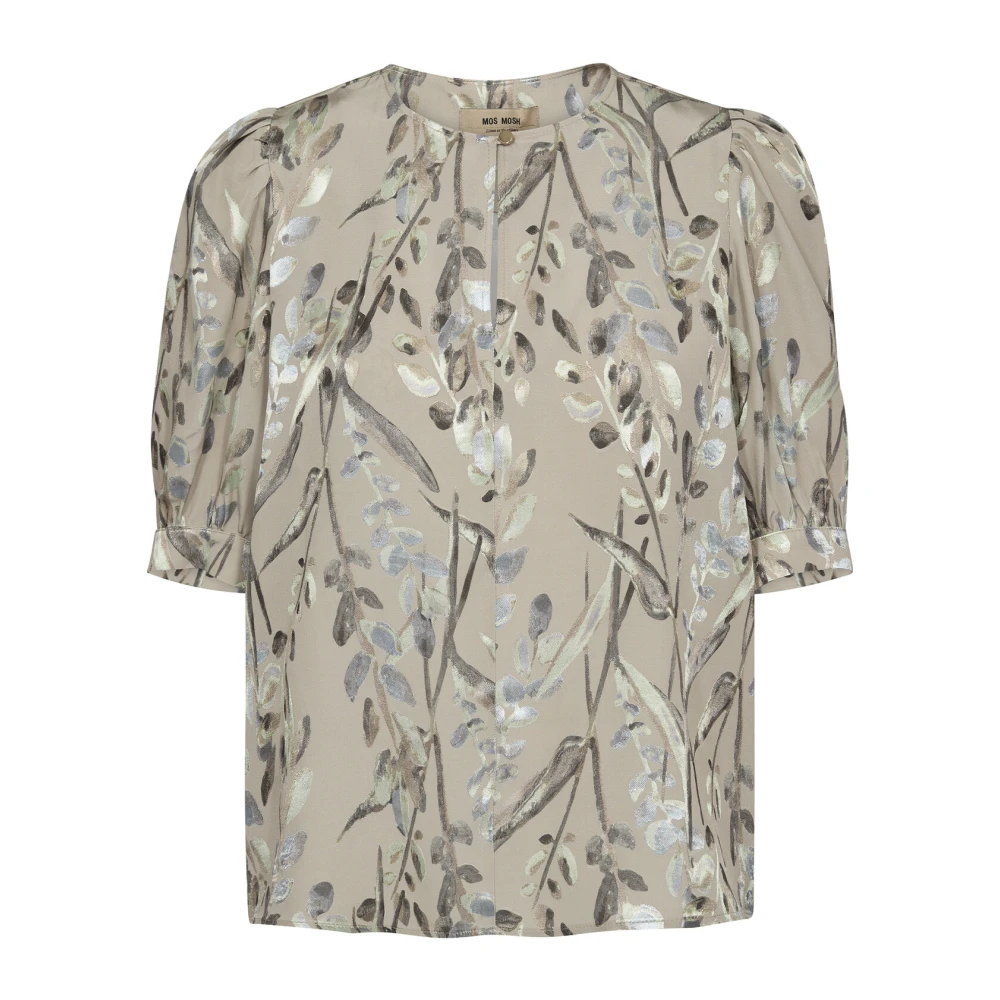 MOS MOSH Veergrijze blouse met korte mouwen Beige Dames