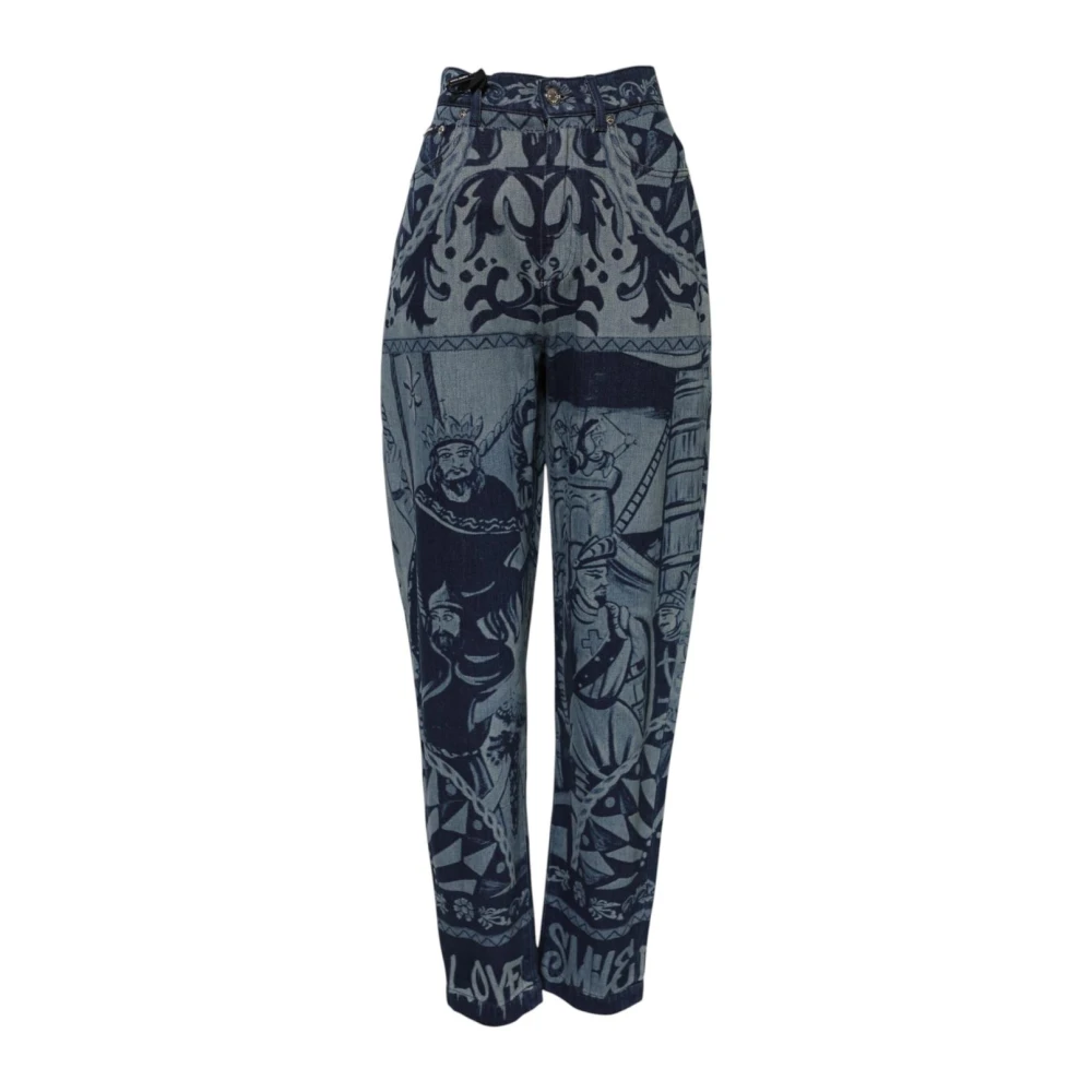 Dolce & Gabbana Women's Blue Loose Fit Jeans, 2XS, Graphic Print High Waist Denim Jeans