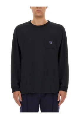 Långärmad T-shirt med ficka och fjärilsbroderi