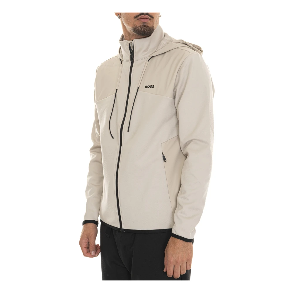 Boss Rits Hoodie met Contrast Details Beige Heren