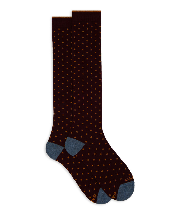chaussettes-longues-en-coton-bordeaux-a-pois-pour-femmes