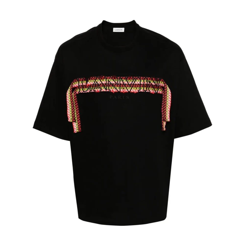 Lanvin Zwart Katoenen T-Shirt met Geborduurd Logo Black Heren