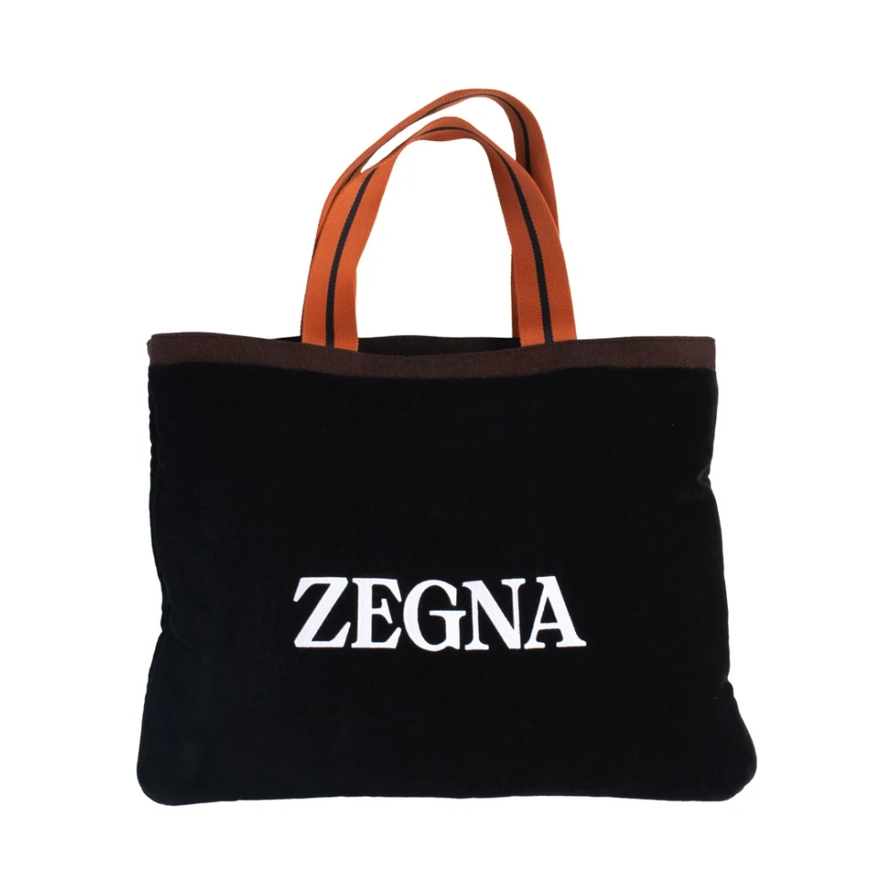 Ermenegildo Zegna Zwart Katoenen Jacquard Strandlaken Black Heren
