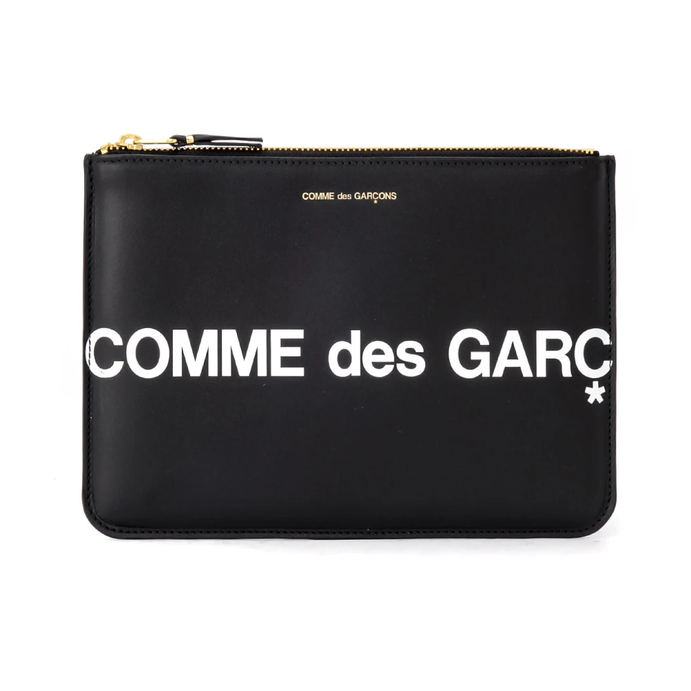 Comme des Garçons Zwarte Leren Portemonnee met Groot Logo Black Unisex