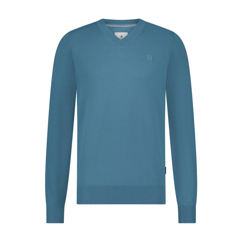 State of Art V-hals Pullover in Plain Stijl Blue Heren