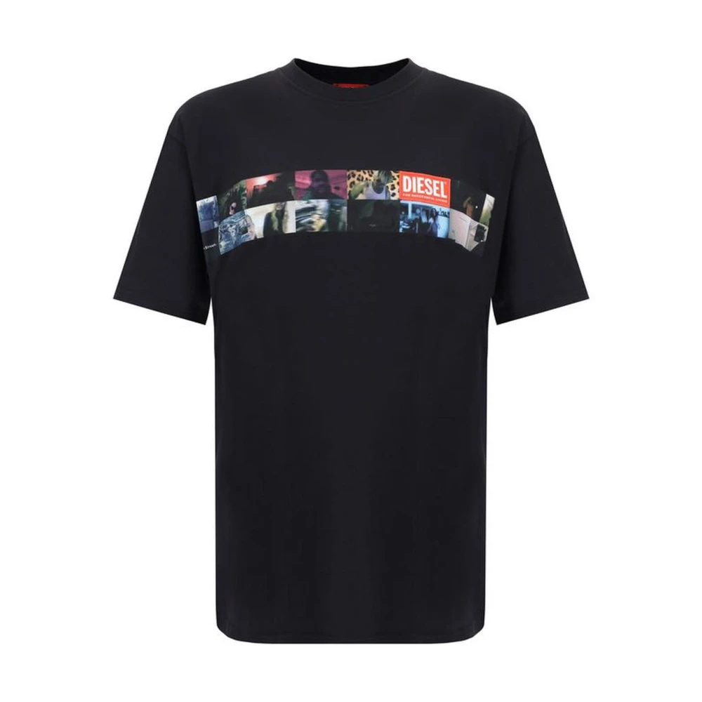 Diesel Monochrome Patroon Katoen Crew Neck T-Shirt Black Heren